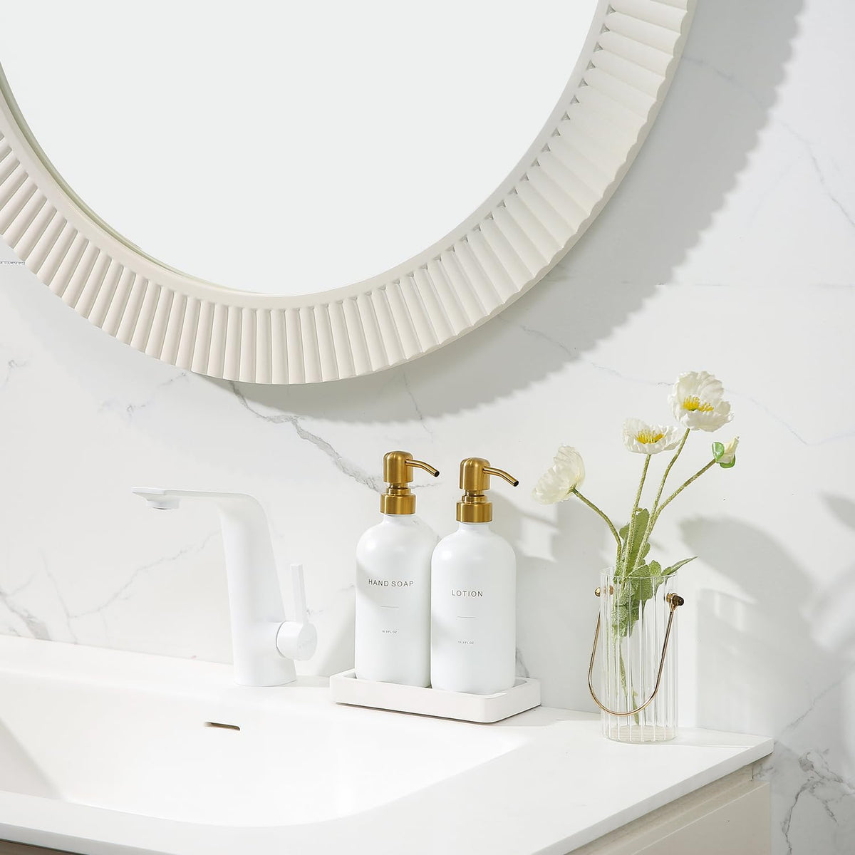 Gold Soap Dispenser Bathroom Set, Hand and Lotion Dispenser with Stainless Steel Pump, Perfect for Modern Bathroom Decor. (Gold)