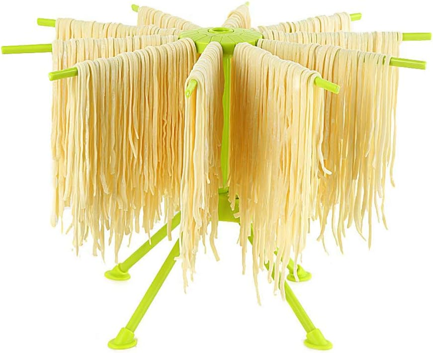 GOZIHA Pasta Drying Rack Noodle Stand with 10 Bar Handles Collapsible | Household Noodle Dryer Rack Hanging for Home Use | Spaghetti Drying Rack Noodle Stand | Easy Storage and Quick Set-Up (Green)