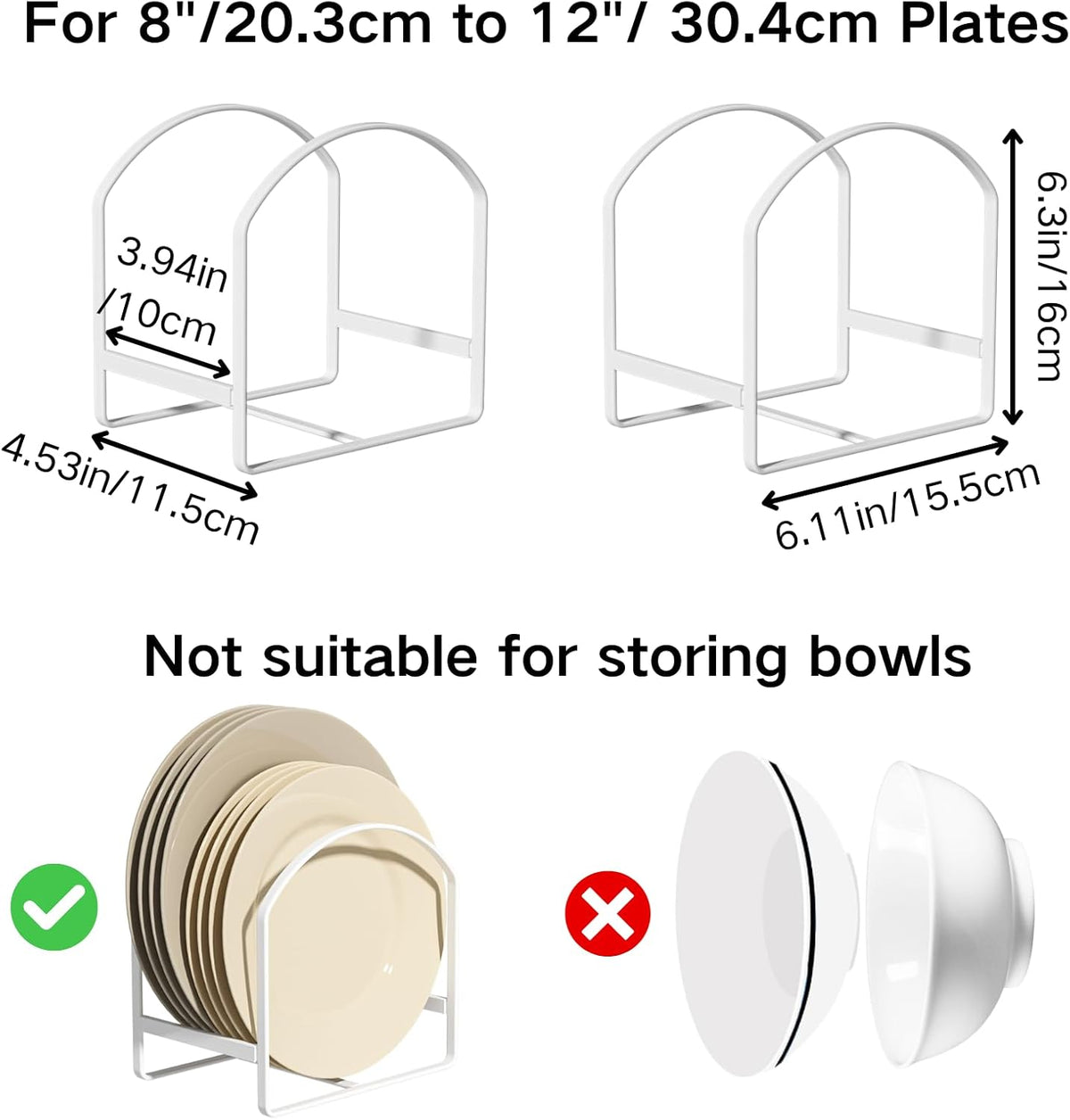 2 Pack Kitchen Plate Holder Organizer for Cabinet Space Saver Dinner Dish Storage Rack Upright Dish Drying Racks Metal Plate Dish Racks Stand for Cupboard and Countertop Rustproof Large White