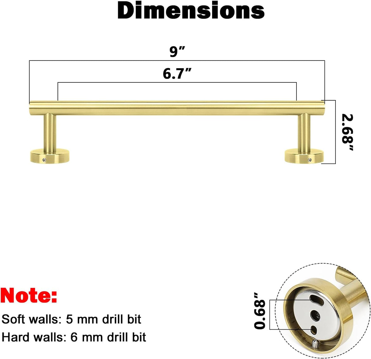 NearMoon Bath Towel Bar, Bath Accessories Thicken Stainless Steel Shower Towel Rack for Bathroom, Towel Holder Wall Mounted (1 Pack, Brushed Gold, 9 Inch)