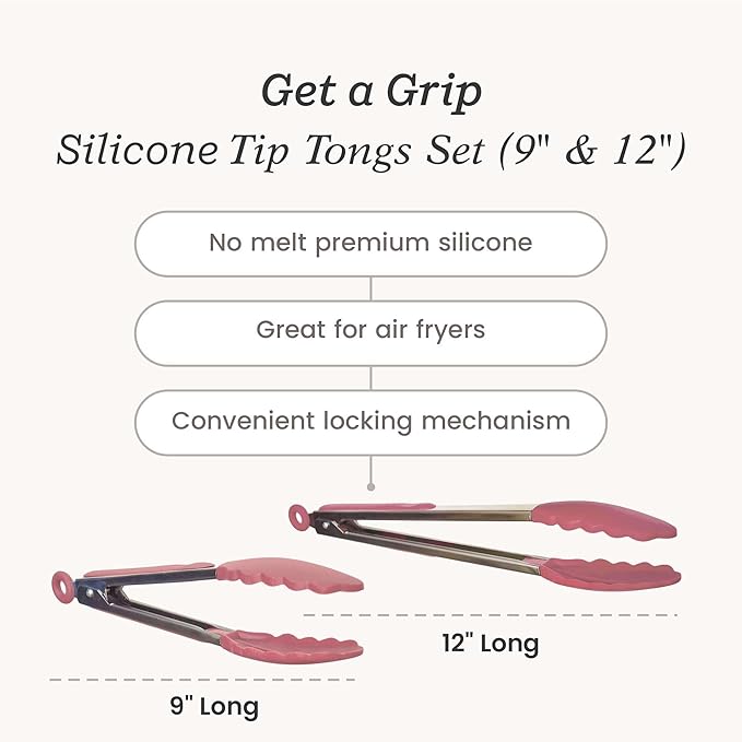 Starpack 'Get a Grip' Silicone Kitchen Tongs for Cooking (2Pcs) - BBQ Tongs for Grill Heat Resistant to 600°F - Stainless Steel Kitchen Utensils w/Non Stick Silicone Tips - 9",12" for Serving Food