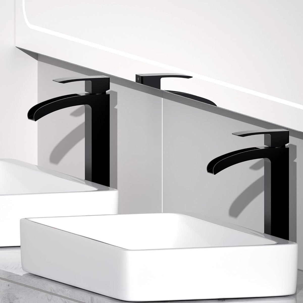 Bathroom Faucet Tall Vessel Faucet Matte Black Waterfall Deck Mount Single Handle Lavatory with Water Supply Line Lavatory Vanity