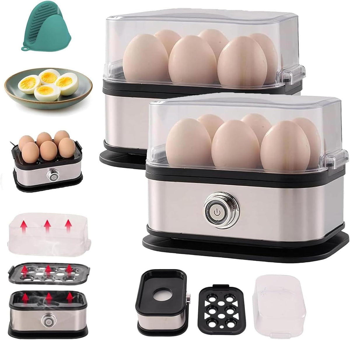 Sunny Side Master Egg Cooker, Smart Egg Cooker with Auto Shut, Multi-Function 6-in-1 Stainless Steel Electric Rapid Egg Cooker for Home Use (2)