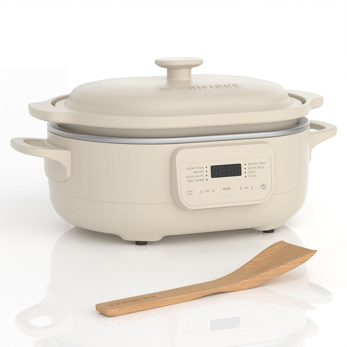 MAGNIFIQUE 4 Quart Claypot Multi-Cooker, with 8-in-1 Casserole Programmable Slow Cooker, Dutch Oven, Pasta, Nonstick Oven Safe Pot to 450°F, Oatmeal