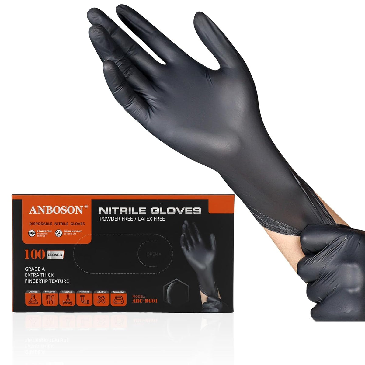 6 mil Disposable Nitrile Gloves, Heavy Duty Disposable Glove, Cooking Gloves, Latex Free, Powder Free (Black of 100, Small)