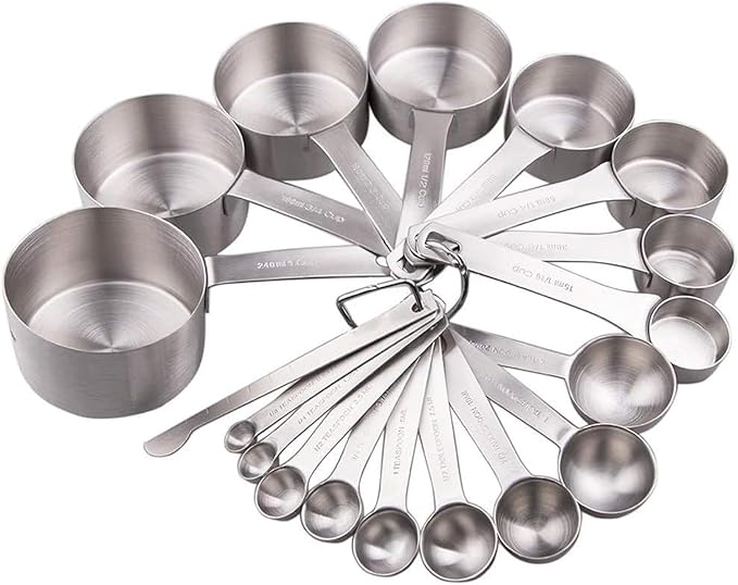 Smithcraft Measuring Cups and Spoons Set, 18/8 Stainless Steel Measuring Cups and Spoons Set for Kitchen & Baking, Heavy Duty Metric & US 8 Measure Cups & 9 Spoons & 1 Leveler