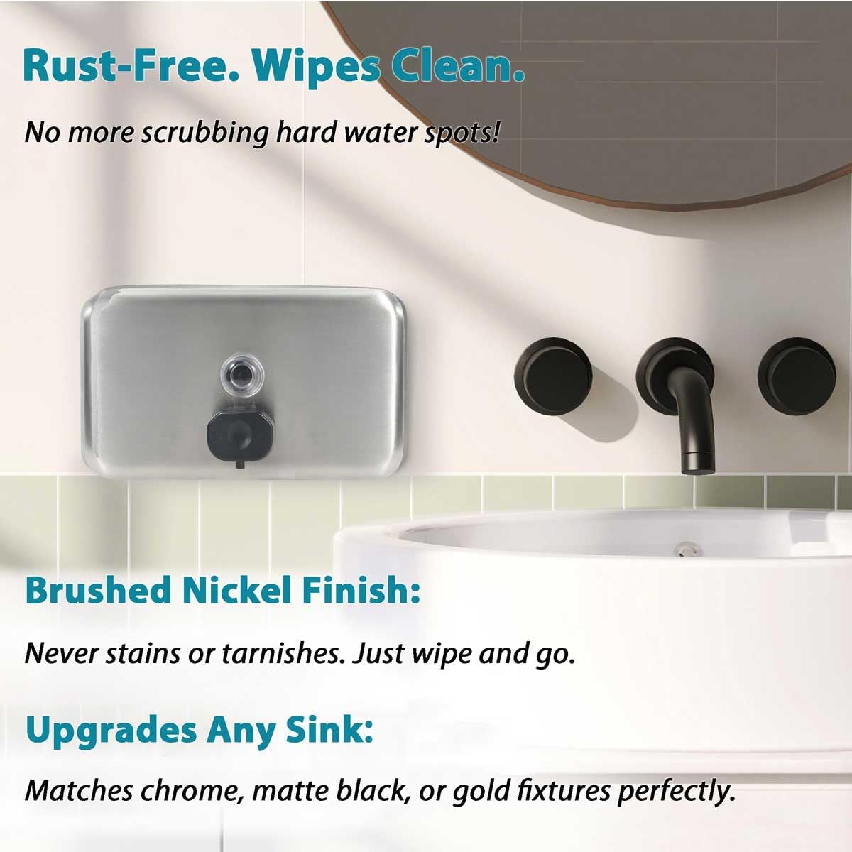 Commercial Soap Dispenser Wall Mount – Antirust Stainless Steel Soap Dispenser Liquid 38.8oz Large Capacity (Horizontal), Anti-Leak SUS304 Brushed Metal for Bathroom & High-Traffic Areas