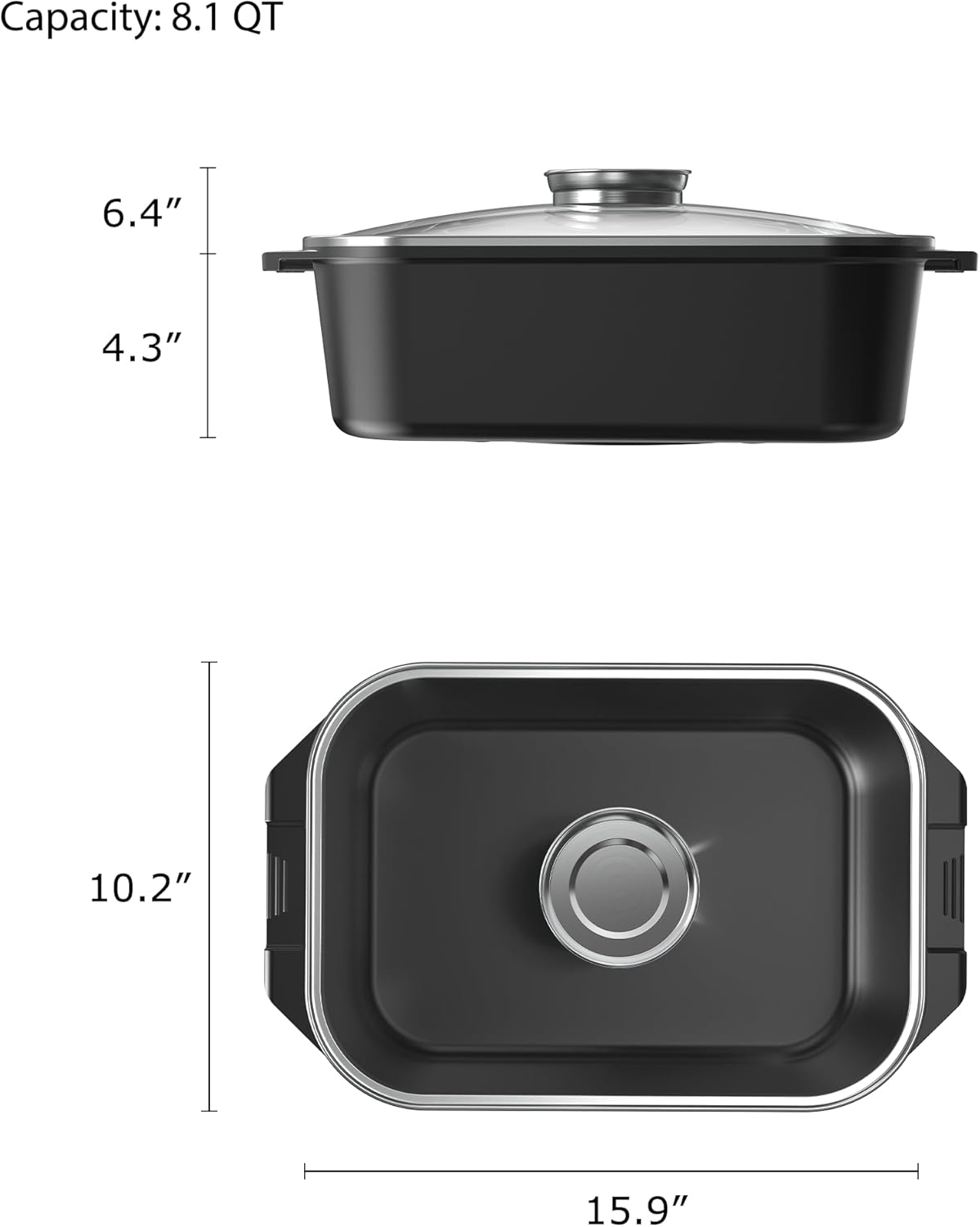 CAROTE 15.9 Inch Roasting Pan with Lid, Rectangular Nonstick Roaster Pan for Ovens, Large Pot Roast Roasting Pan with Lid, Induction & Gas Stove Compatible, PFOA Free