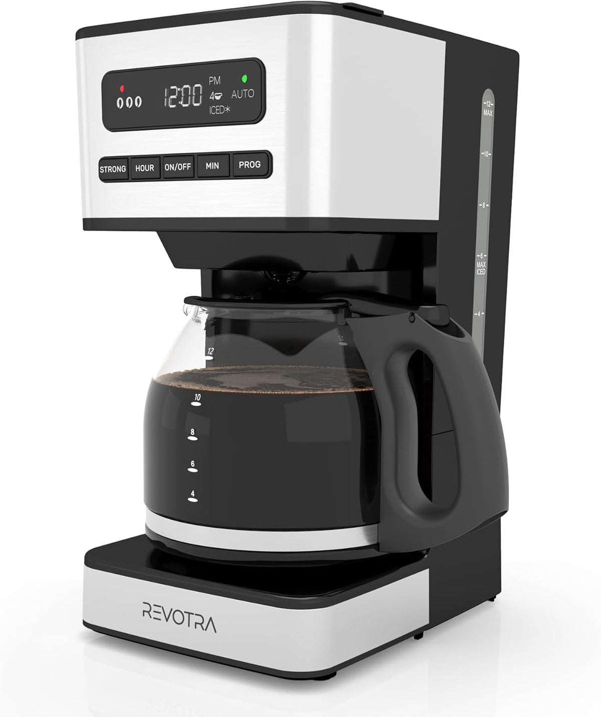 12-Cup Programmable Coffee Maker, Regular & Strong Brew Drip Coffee Machine, 1-4 Cup and Ice Coffee Setting, 24H Timer, Auto Shut-Off, Keep Warm, Pause & Serve