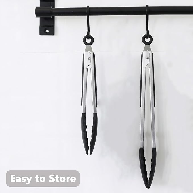 Kitchen Tongs for Cooking with Non-Stick Silicone Tip 2 Pack (9" & 12"), Heat Resistant Food Tongs, Stainless Steel Locking Silicone Tongs for Baking Salad Grill BBQ, Serving Utensils