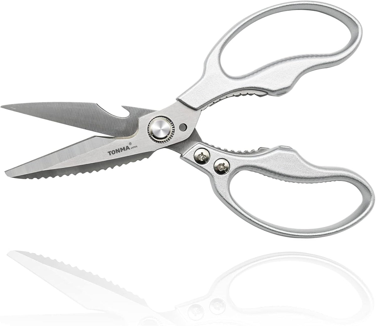 TONMA Kitchen Shears Heavy Duty [Made in Japan] Multipurpose Stainless Steel Poultry Shears, Japanese Kitchen Scissors Sharp Non-Slip Cooking Scissors for Chicken, Fish, Food, Herbs