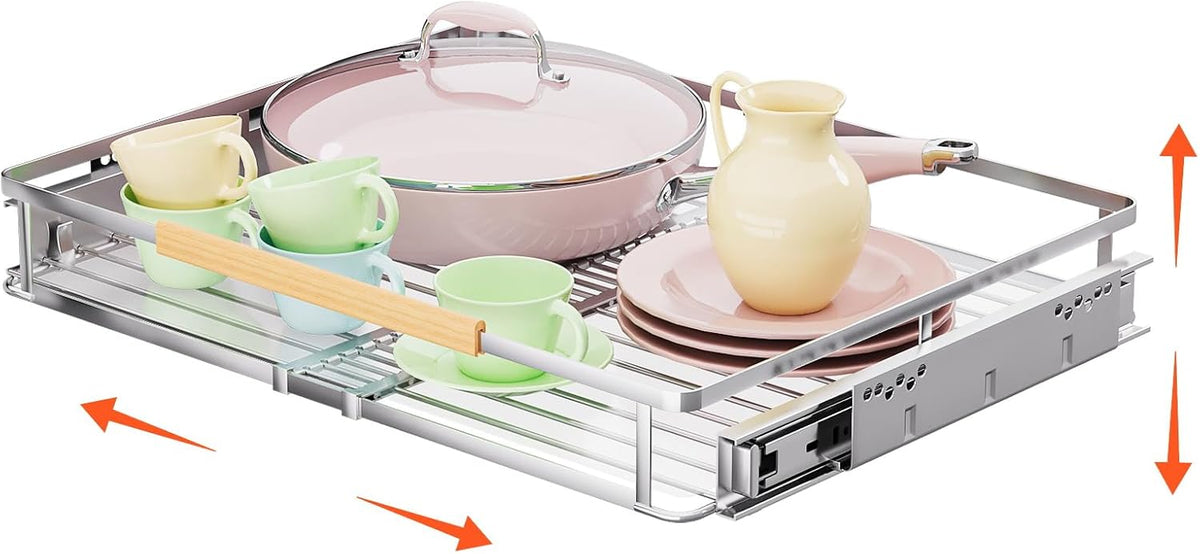 1Pack Expandable Pull Out Cabinet Organizer, Slide Out Drawers for Kitchen Cabinets, Heavy Duty Drawer Slides for Home Kitchen Pantry Cupboard Pots Pans, Adjustable Width 16.2"~26.2" W x 17.3''D