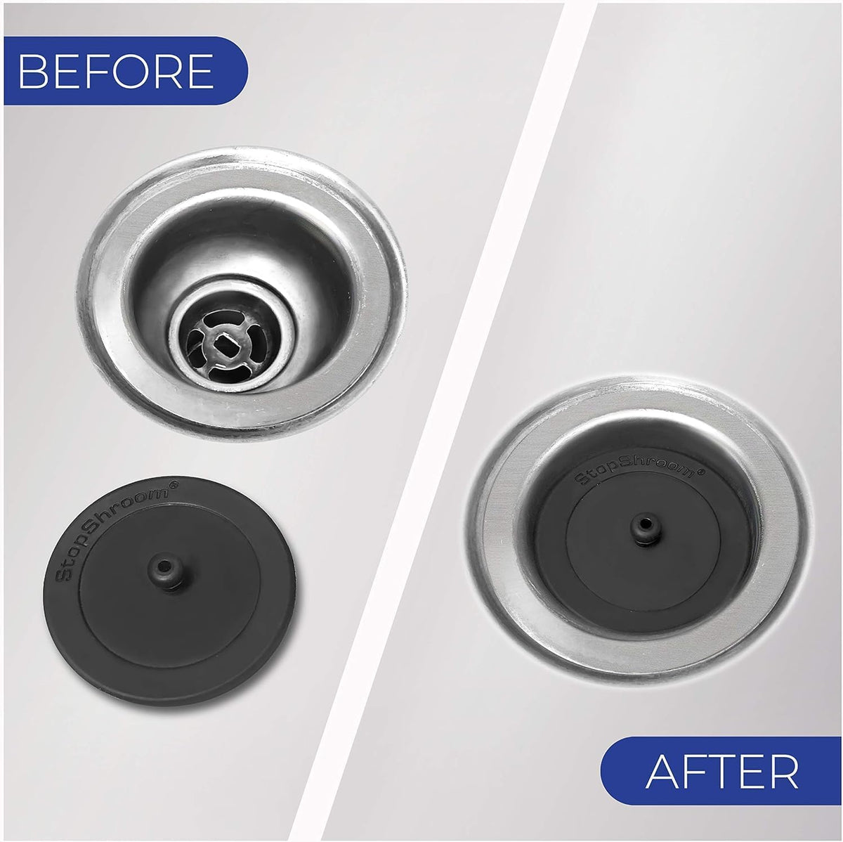 Kitchen SinkShroom Clog-Free Kitchen Sink Drain Strainer with Stopper - Sink Protector for Kitchen Sink, Stainless Steel, Matte Black