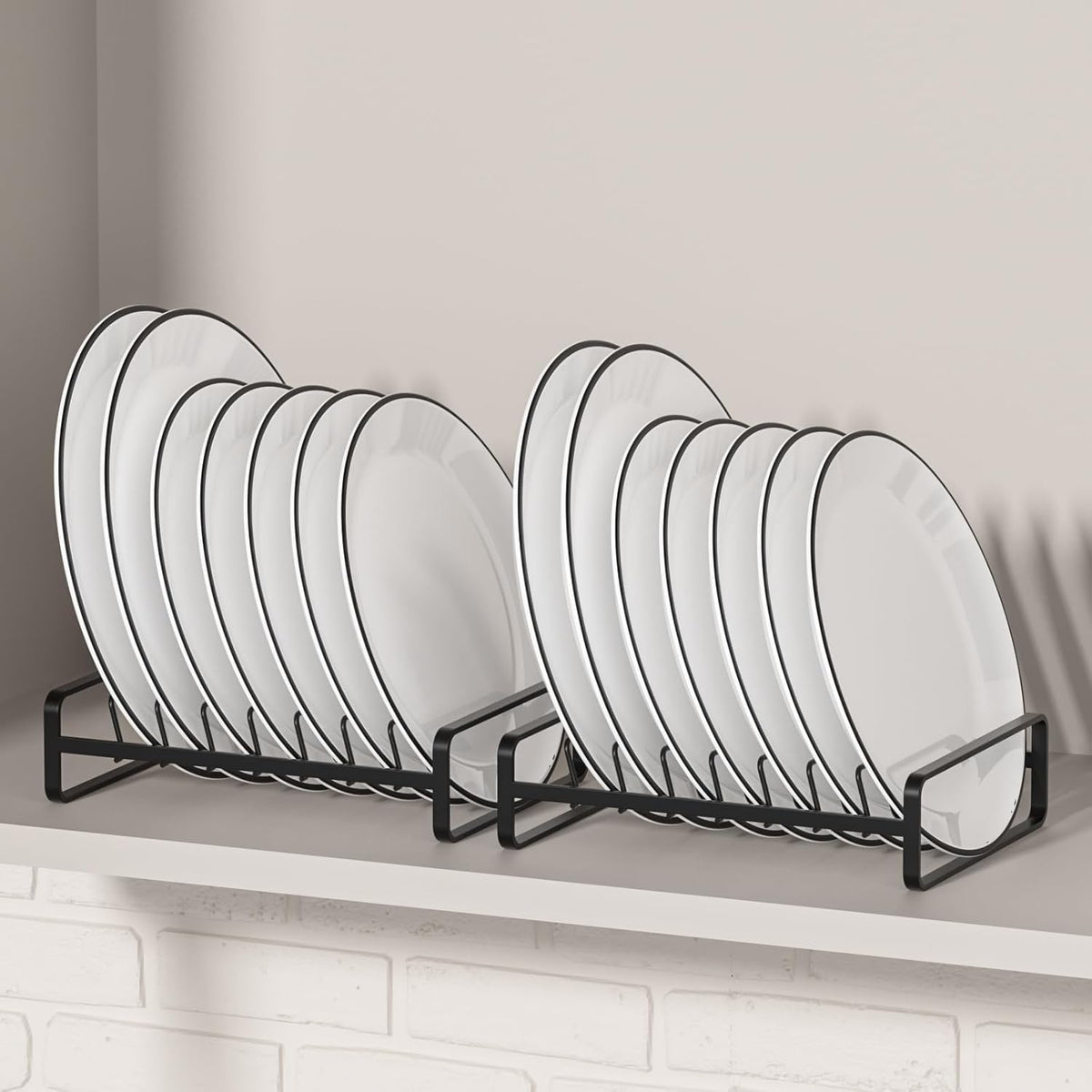 2 Pack Plate Holders Organizers 8 Slots Upright Cabinet Dish Drying Racks Metal Plate Stands (for 6In. 10In. Plates) Dish Organizers for Countertop and Cupboard(at Least 11.2in.Height) Black