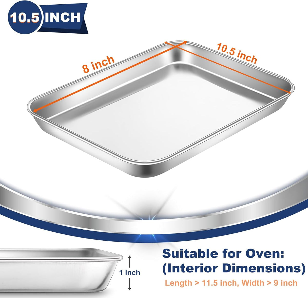 P&P CHEF 10.5 Inch Baking Cookie Sheet, Oven Pan Tray Stainless Steel Sheet Pan for Kitchen, Oven Bakeware for Multi Uses, Shiny Look & Dishwasher Safe, Healthy & Heavy Duty, 1Pc