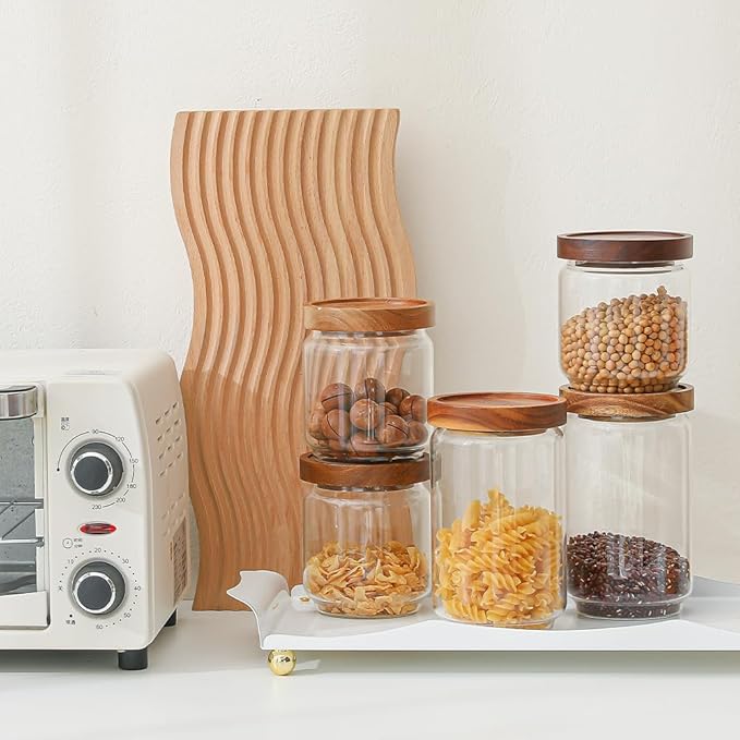 25 OZ Glass Jars 6 Pack with 112 Labels, Clear Glass Storage Containers Food Canisters with Wood Lids