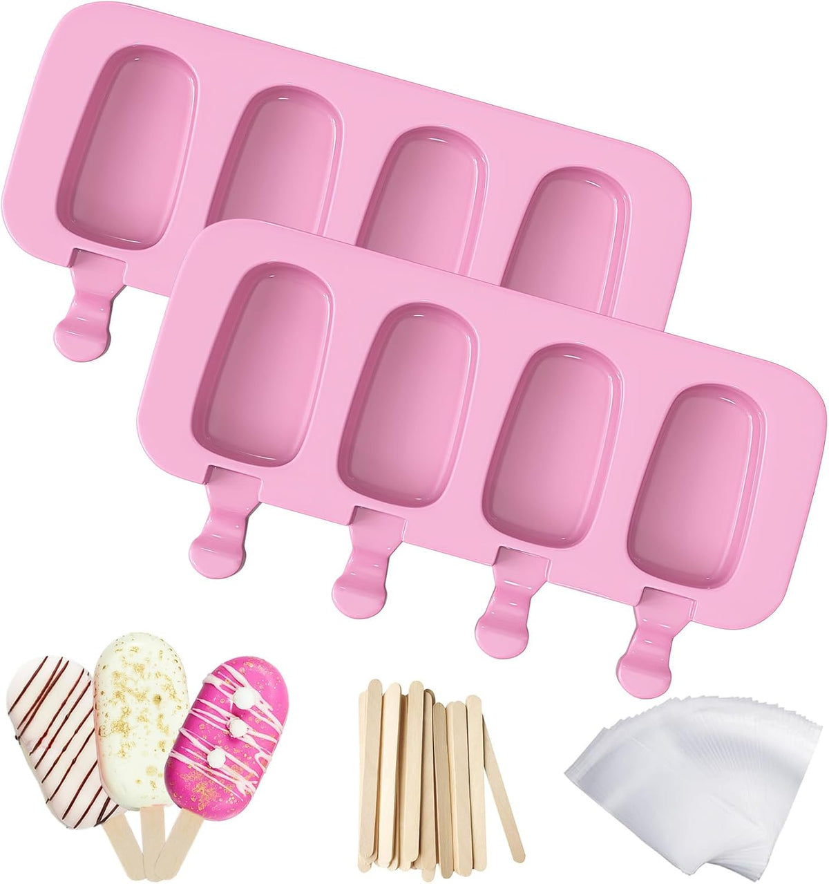 Ozera Silicone Popsicles Molds, 2 Pack Reusable Cake Pop Molds Popsicle Maker Ice Pop Cakesicle Molds with 50 Wooden Sticks & 50 Popsicle Bags for DIY Popsicles