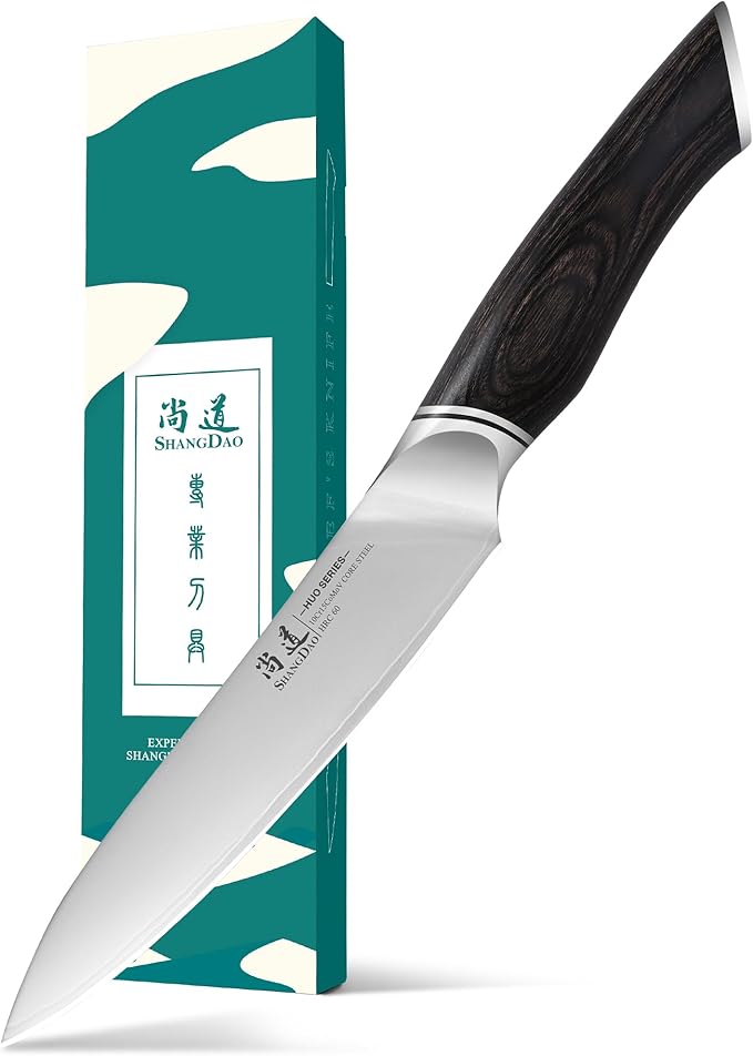 SHANGDAO Utility Knife, 6 Inch Small Kitchen Chef Knife, Ultra Sharp 3 Layers VG10 Alloy Steel, Multipurpose Paring Knife for Fruit and Vegetable Cutting with Wooden Handle, Gift Box