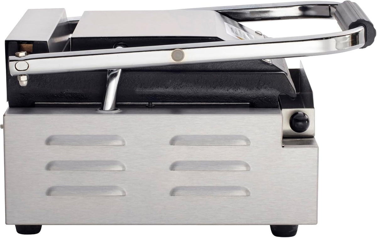 Kratos Commercial Electric Panini Sandwich Grill with Grooved Top and Smooth Bottom Plates, 9" x 9" Cooking Surface, Commercial Countertop Panini Press, 120V, 1750W (29Y-019)