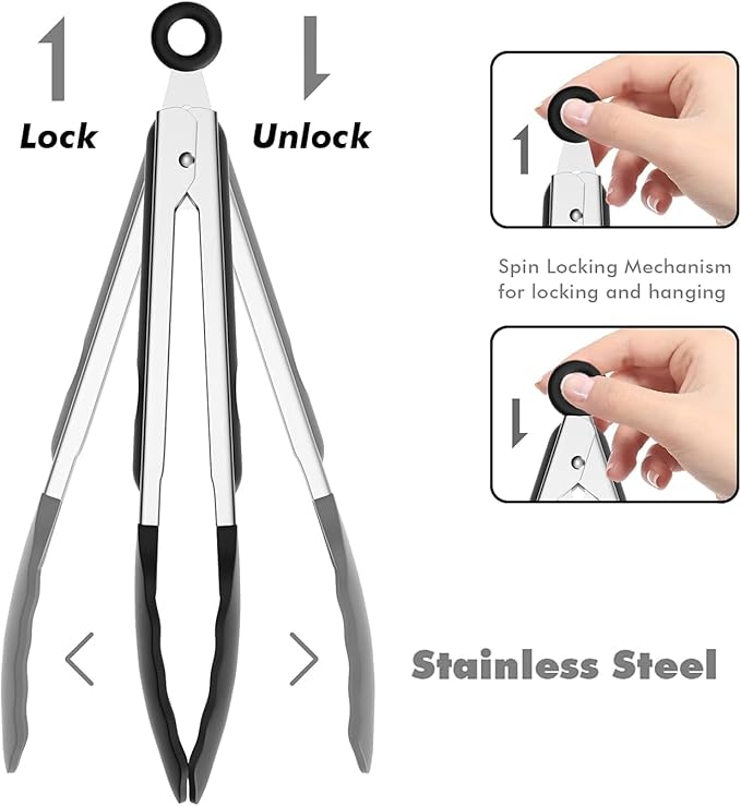Set of 2 Cooking Tongs,600ºF High Heat-Resistant,Kitchen Utensils,Cooking Utensils for Grill,Salad,BBQ,Frying,Baking,Serving 9/12 inches