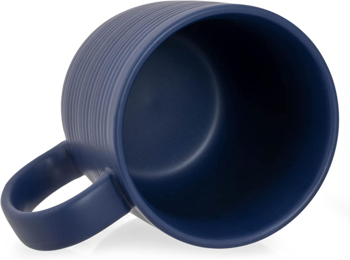 Elanze Designs Ribbed Ceramic Stoneware 16 ounce Raw Clay Bottom Coffee Mugs Set of 4, Royal Blue