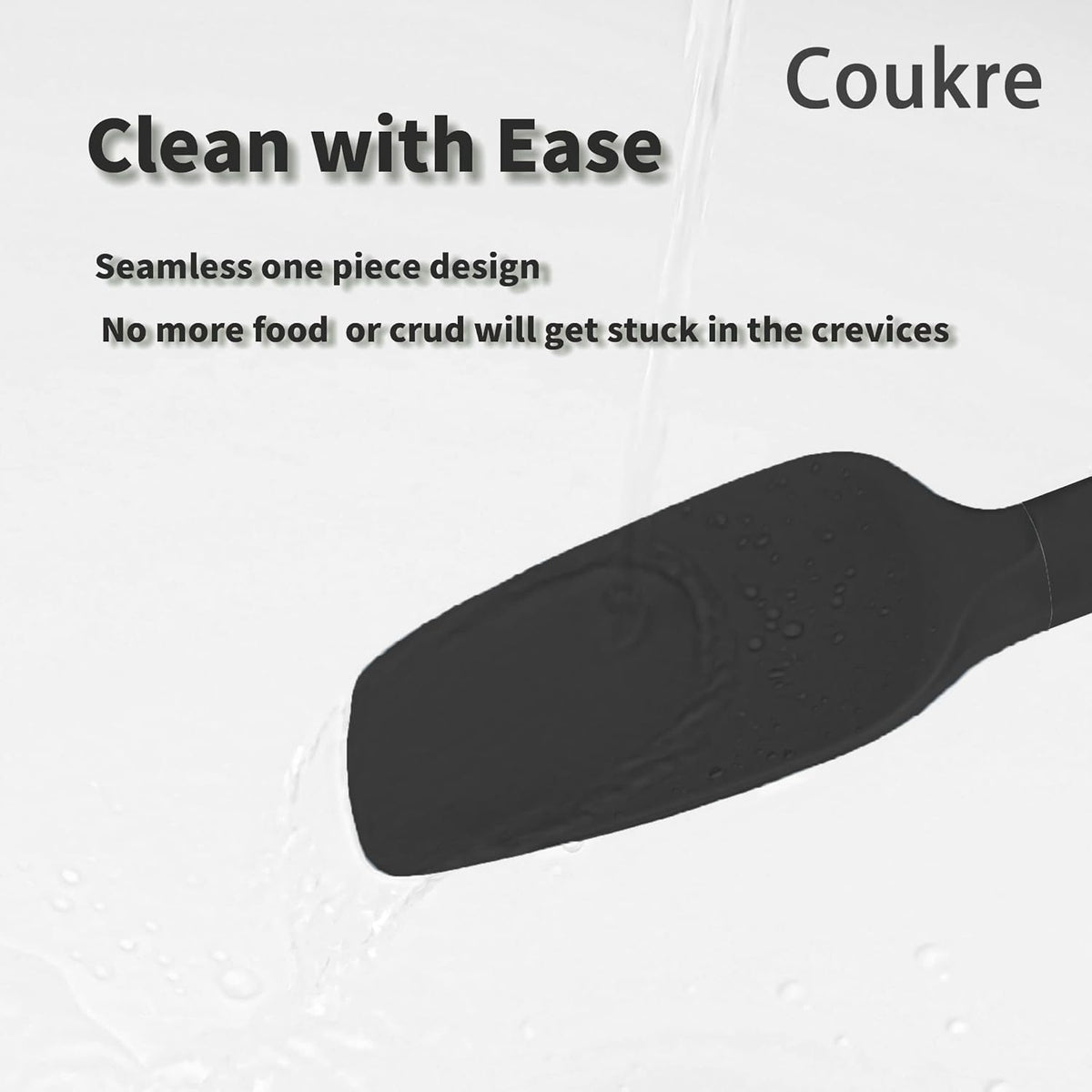 Coukre Silicone Spatula Set of 5,High Temperature Resistant, Food Grade Silicone, Dishwasher Safe, for Baking, Cooking (Pure Black)
