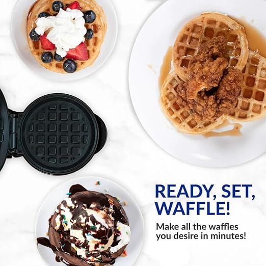 Mini Maker Waffle Maker 5“ Non-Stick Waffler Iron Stuffler Stuffed Wafflera Adjustable Browning Control, Heart, Azure