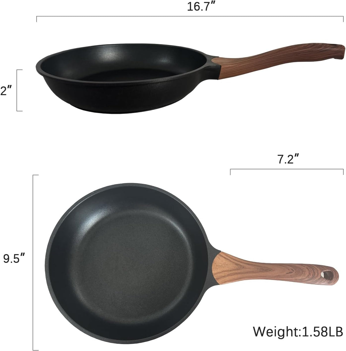 Nonstick Skillet 9.5 Inches Black Granite, Non Stick Frying Pan For Chef Cooking, Omelette Pan Egg Frying Healthy Stone Cookware, Compatible with All Stovetops, PFOA Free (Black, 9.5inch)