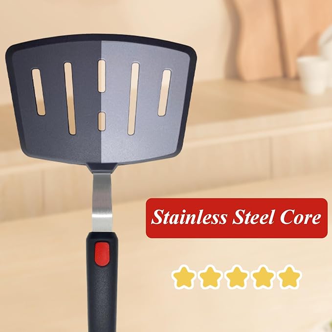 Silicone Spatula Turner, Heat Resistant Pancake Spatulas for Nonstick Cookware Pan, Wide Slotted Cooking Spatula for Frying Omelette, Egg, Fish and Kitchen Use, Thin Flexible Dishwasher Safe, Black