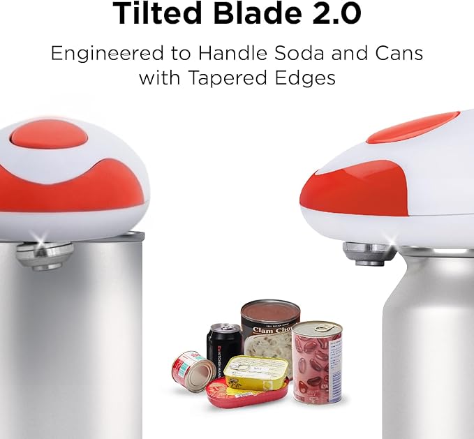 Kitchen Mama Auto 2.0 Electric Can Opener: Blade Opens Almost Any Can Pop or Soda Can - Automatic, Hands Free, Safe, Smooth Edge, Lid Remover, Battery Operated, Cordless, YES YOU CAN (Red)
