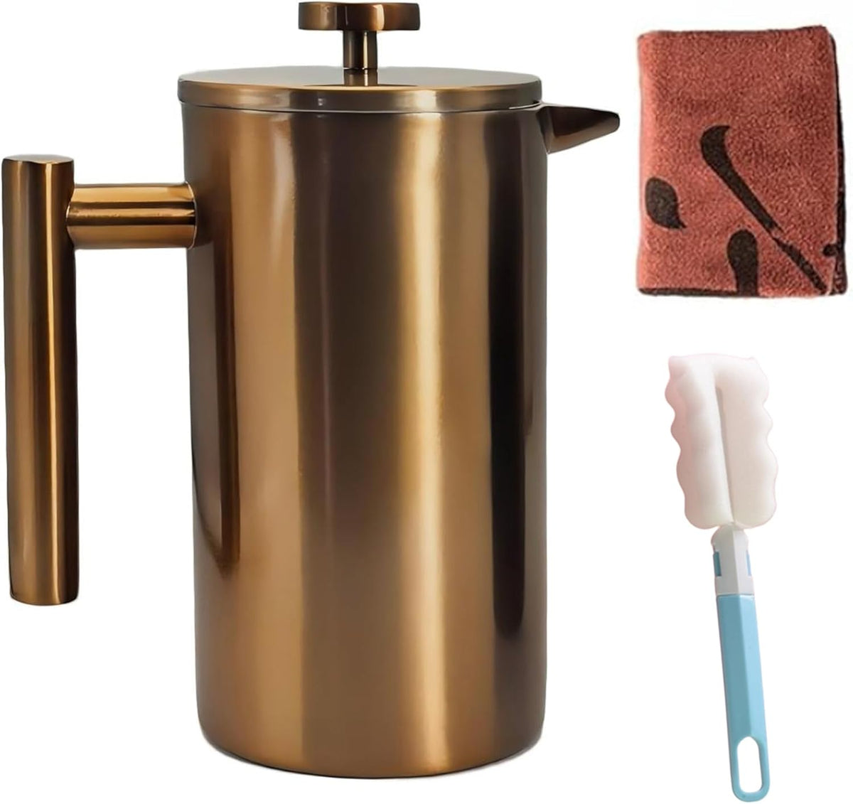 YJX 34oz Coffee Maker, Stainless Steel French Press, 1 Liter Camping Coffee Pot, Tea Maker, 34 Ounce Travel Coffee Presses, Heat Resistant Double Insulated (Coppery)