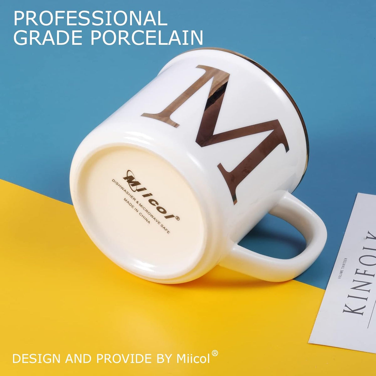 Miicol Ceramic Coffee Mug 16 oz, Monogram Coffee Cup, Golden Initial Tea Mug, Personalized Tea Cup, Unique Gift, Large Mug for Home, Office, Letter M
