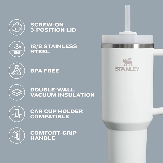 STANLEY Quencher H2.0 Tumbler with Handle and Straw 30 Fluid Ounces| Flowstate 3-Position Lid | Cup Holder Compatible for Travel | Insulated Stainless Steel Cup | BPA-Free | Exclusive Toasted Almond