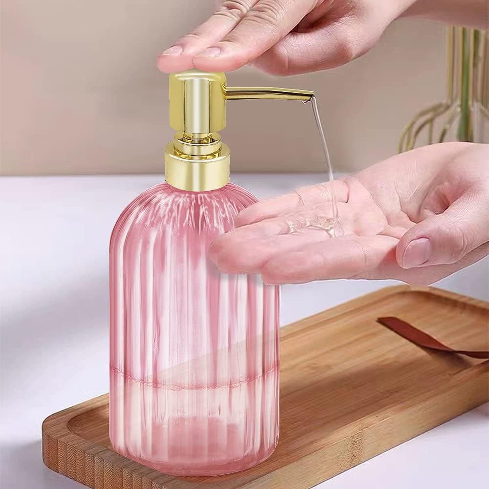 Soap Dispenser - 2 Pack 14 Oz Kitchen Soap Dispenser with Pump, Bathroom Transparent Soap Dispenser Bottle for Hand Soap, Dish Soap or Lotion (Pink)