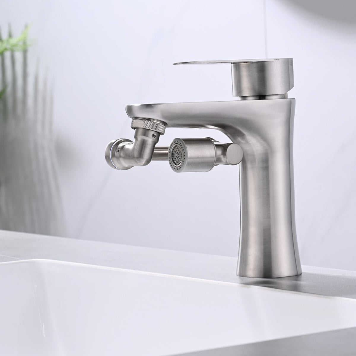 Universal 1080° Swivel Bathroom Faucet Extender with 2 Modes Rotating Faucet Attachment Aerator for kitchen Sink Brushed Nickel