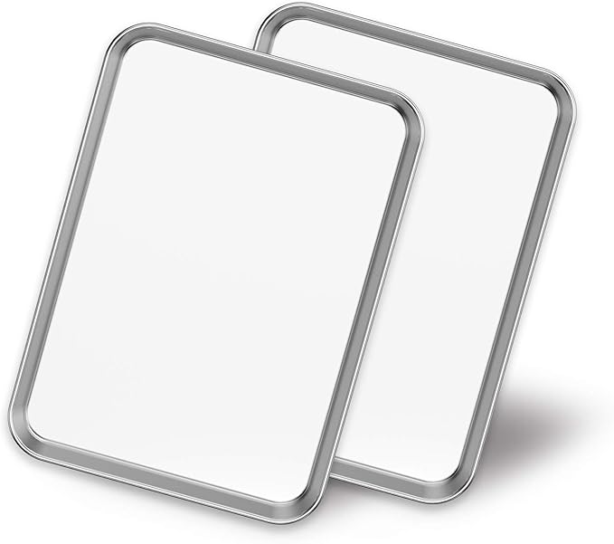 Baking Sheets 2 Pieces, Bastwe Stainless Steel Baking Pan Tray Cookie Sheet, Rectangle Size 9 X 7 X 1 inch, Healthy & Non Toxic, Rust Free & Mirror Finish, Easy Clean & Dishwasher Safe
