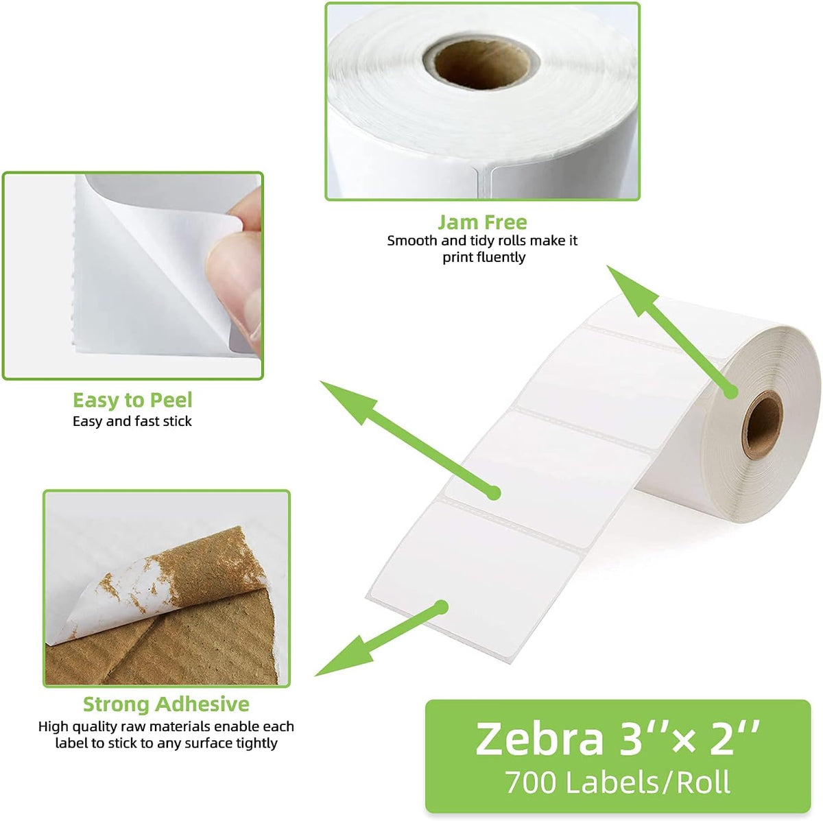 Compatible 3" x 2" Direct Thermal Labels Replacement for Barcodes Postage Address Shipping Compatible with Rollo & Zebra Desktop Printers Adhesive & Perforated (12 Rolls, 700 Labels/Roll)