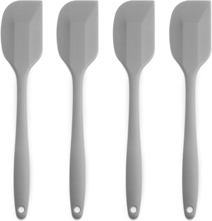 Silicone Spatula 4-piece Set, Heat-Resistant Non-stick Rubber Spatulas with Stainless Steel Core, Grey
