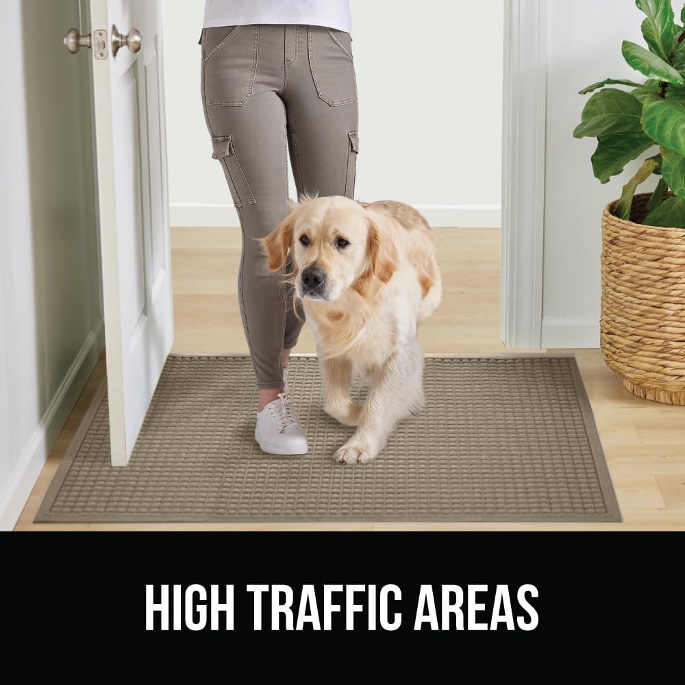GORILLA GRIP Front Door Mat, Indoor Outdoor Ultra Absorbent HydroAbsorb Doormat, Absorbs Up to 1.7 Cups of Water, Stain and Fade Resistant, Rubber Backing Doormats, Captures Dirt, 29x17 Beige