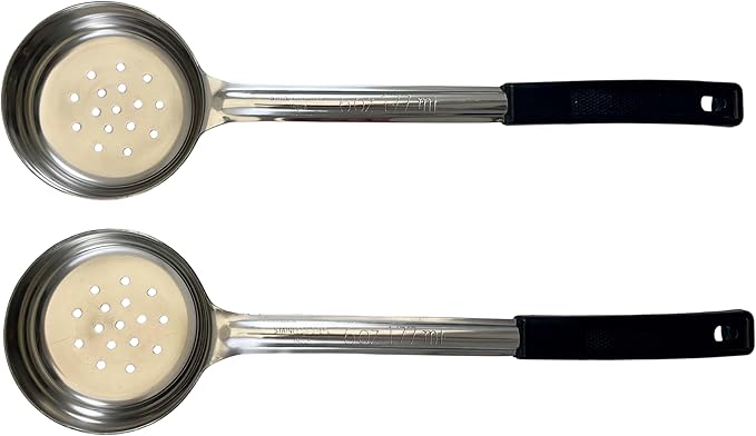 6 Ounce Slotted Stainless Steel Portion Control Ladle Spoon for Measuring and Serving; Commercial Grade Serving Scoops [Pack of 12]