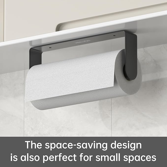 Mbillion Paper Towels Holder Under Cabinet Wall Mount and Self-Adhesive Paper Towel Rack for Kitchen Premium Grade SUS304 Stainless Steel Black
