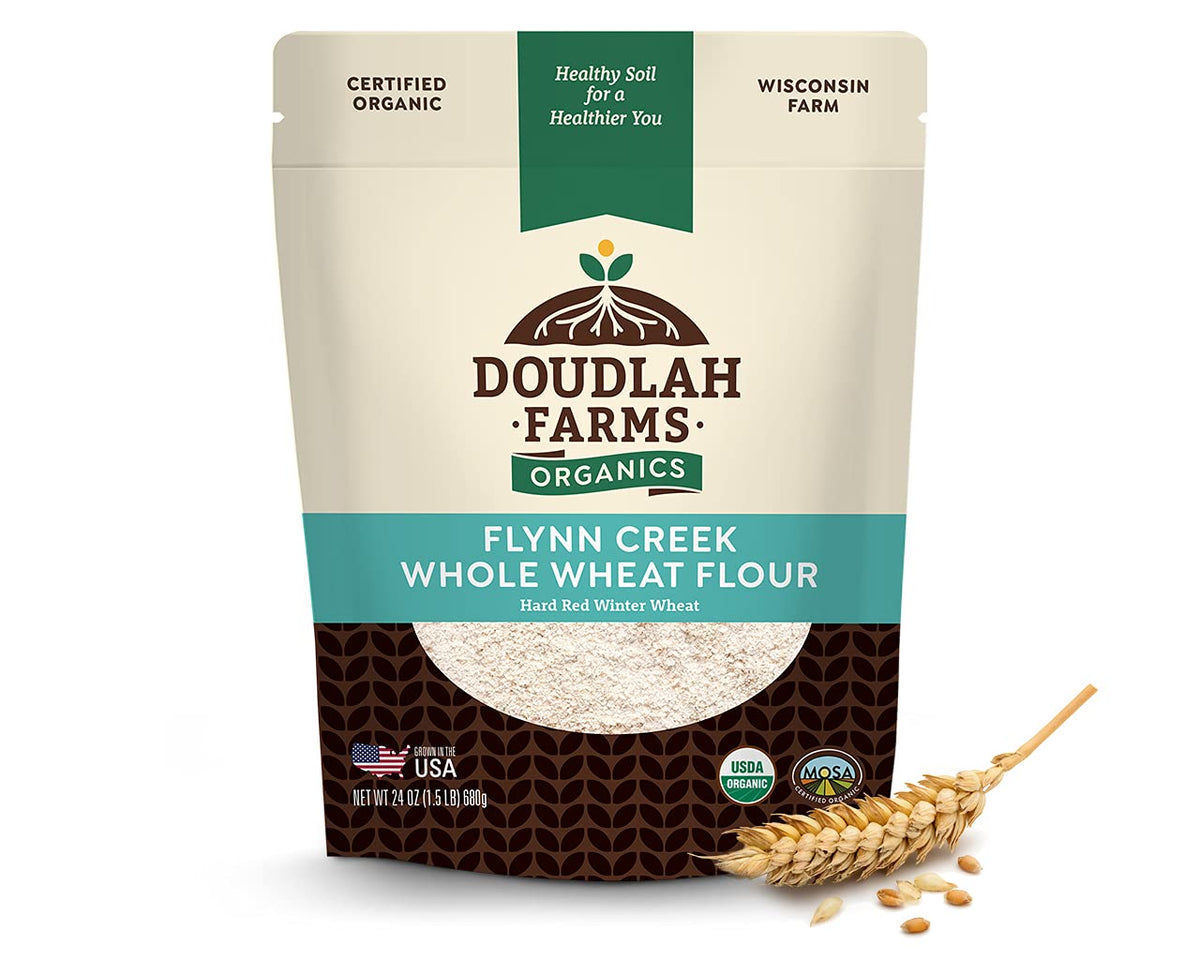 Organic Whole Wheat Flour 1.5 lb - Non-GMO, Pesticide-Free, Regenerative Organic Certified for Baking Bread, Pizza, Pasta, & More by Doudlah Farms