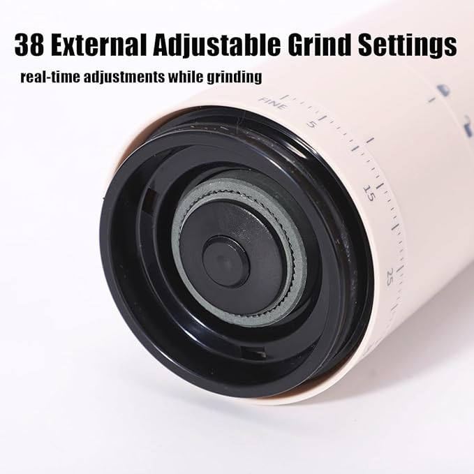 Portable Electric Burr Coffee Grinder with 38 Adjustable Grind Settings - USB Rechargeable Ceramic Core Conical Burr, Coffee Bean Grinder for Espresso, French Press, Travel, Camping, Home & Office Use