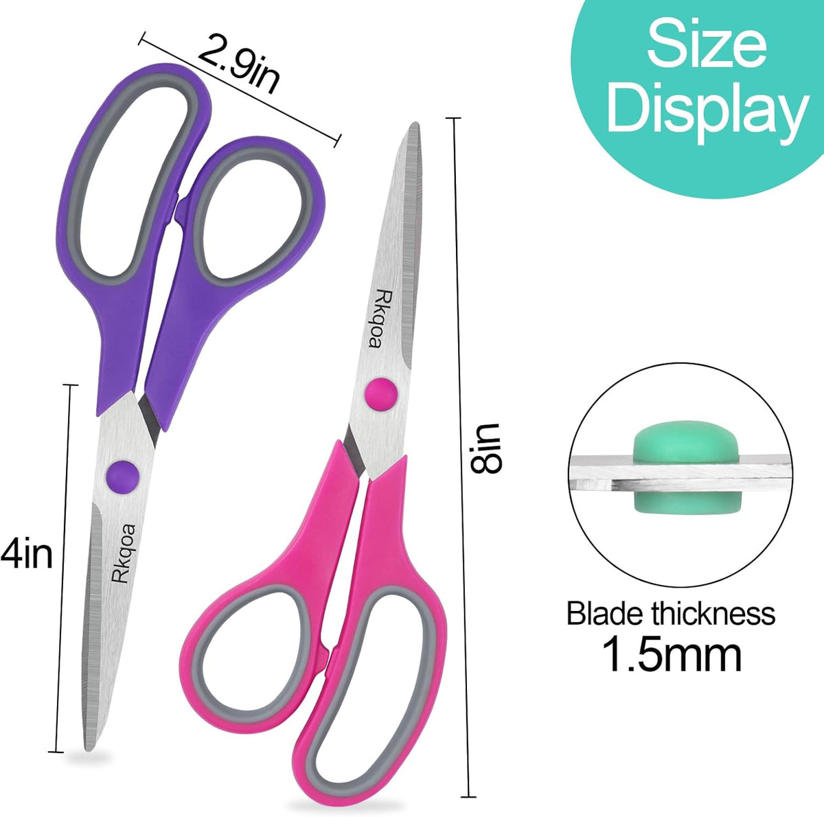 Red Scissors Bulk, Rkqoa 8" All Purpose Scissors Pack of 6- High Performance and Designed for Comfort and Cutting - Sharp to Cut but Soft to Hold. Perfect for Art, Crafts and the Office