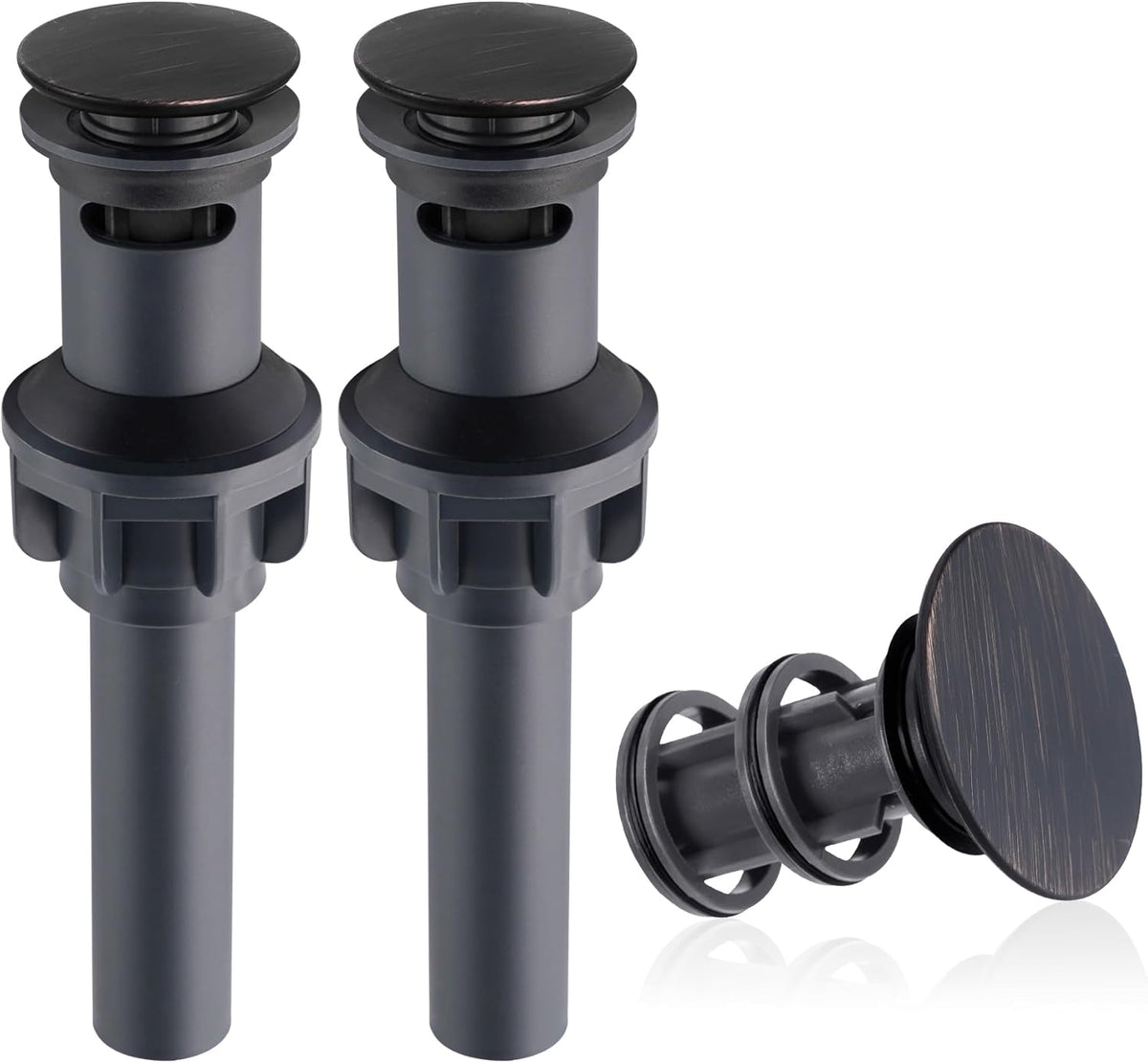 Hibbent 2 Pack Universal Bathroom Sink Drain Stopper, Pop Up Drain Strainer with Overflow, Push and Seal Sink Plug with Basket for Lavatory Vanity Vessel, Anti-Clogging Strainer, Oil Rubbed Bronze