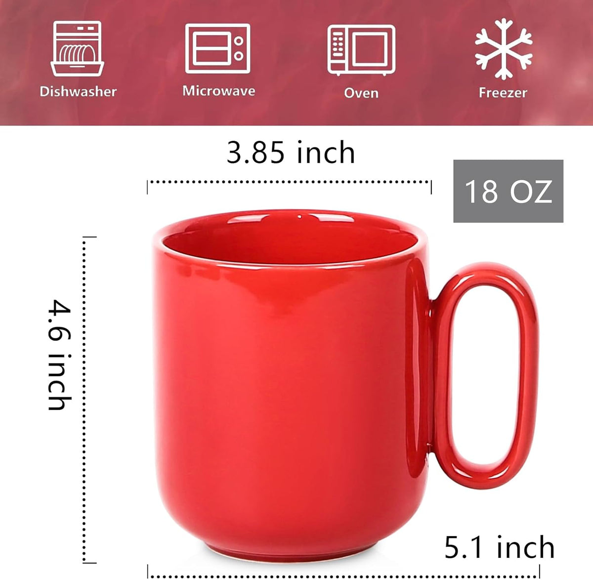 vicrays Ceramic Coffee Mug Set - 18 Ounce Large Stoneware Mug for Men Women - Unique Glazed Porcelain Mugs with Handle for Coffee Latte Tea Milk Cocoa - Set of 4 (Red)