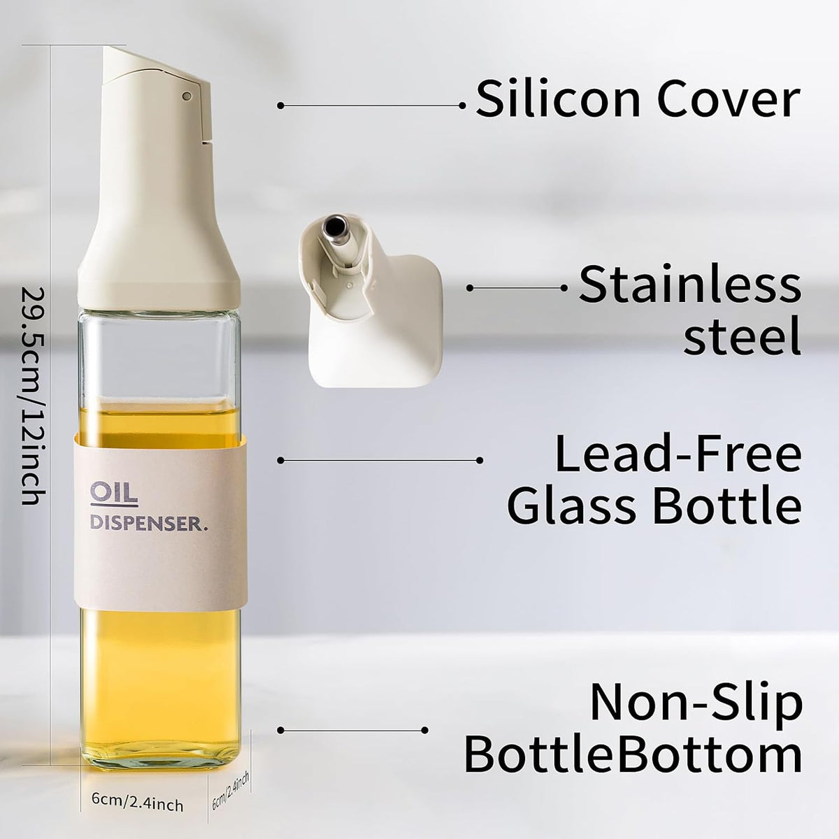 Olive Oil Dispenser for Cooking - 16oz Leakproof Glass Oil Dispenser Bottle with Gravity Spout, Air Fryer, BBQ, Healthy Salad & Non-Stick Pans, BPA-Free, Easy to Refill and Use, Yellow