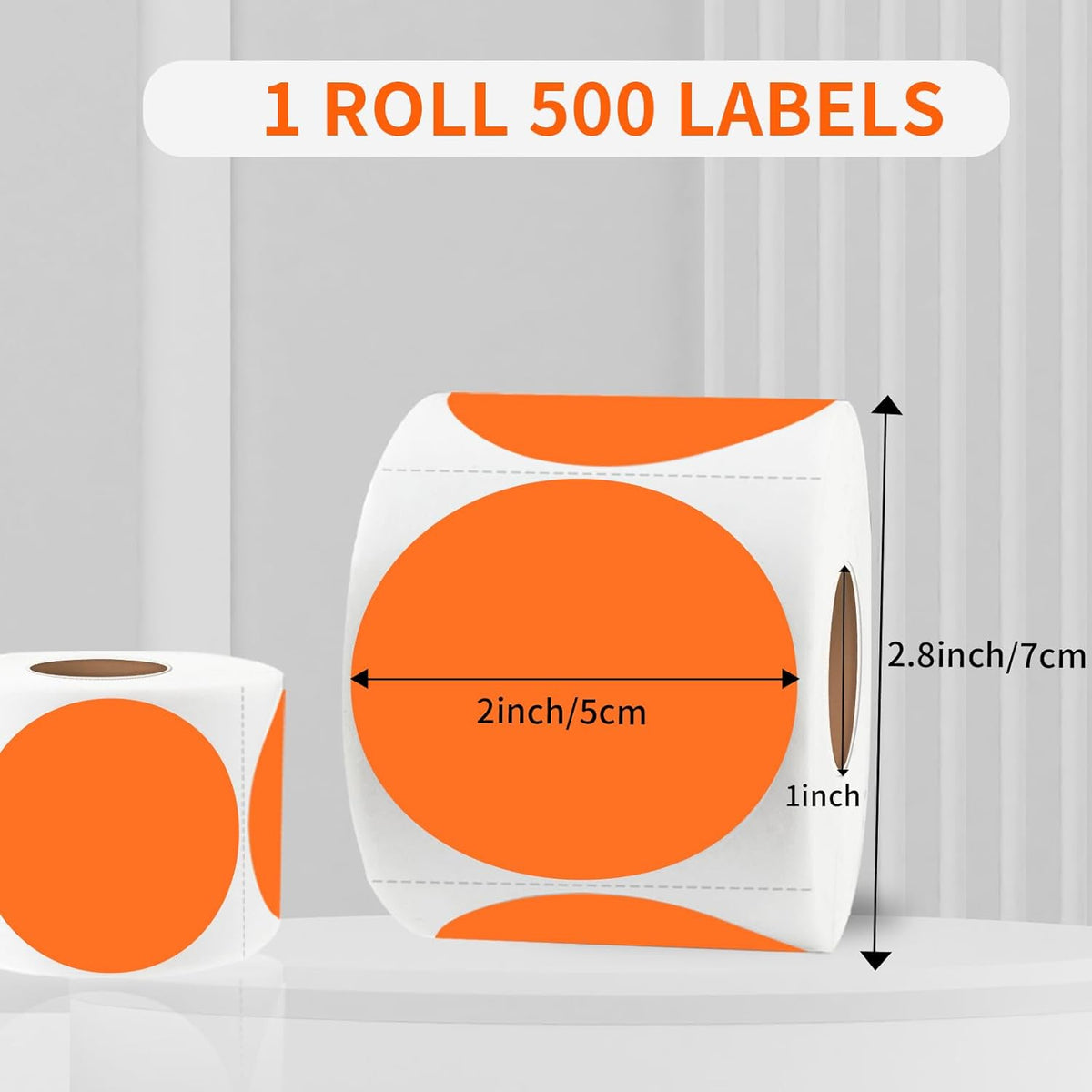 Thermal Labels,2 Inch Orange Round Thermal Printer Stickers,Self-Adhesive Round Direct Thermal Labels,Thermal Stickers for DIY Logo Design,Name Tag (500/Roll