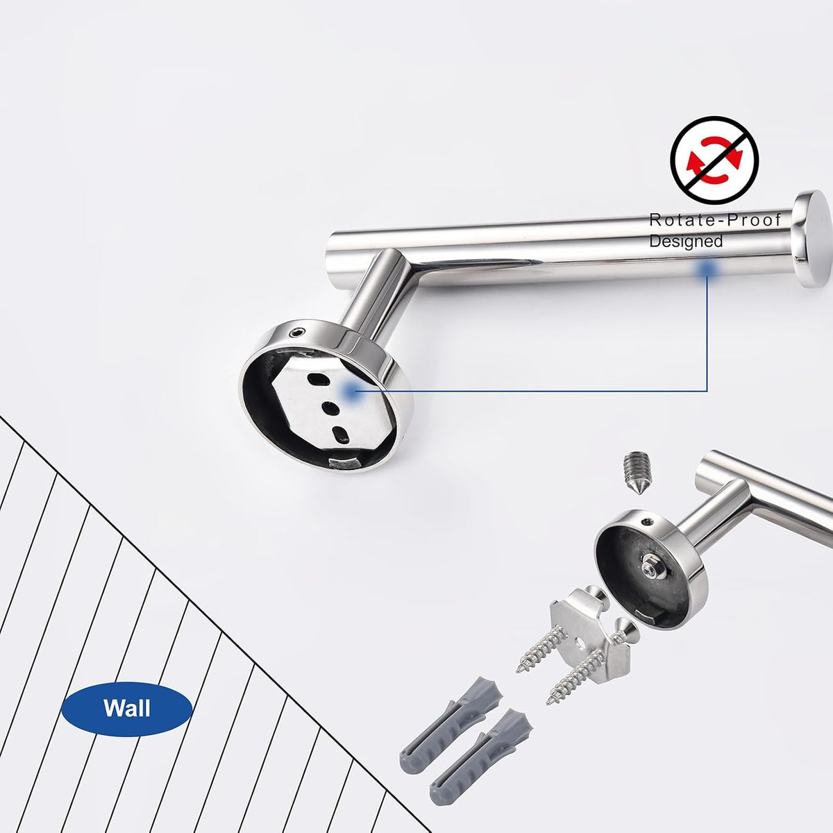 TASTOS Polished Chrome Toilet Paper Holder SUS304 Stainless Steel, Modern Round Tissue Roll Holders Wall Mount, Toilet Paper Roll Dispenser Bathroom 5 inch TP Holder for Kitchen Washroom