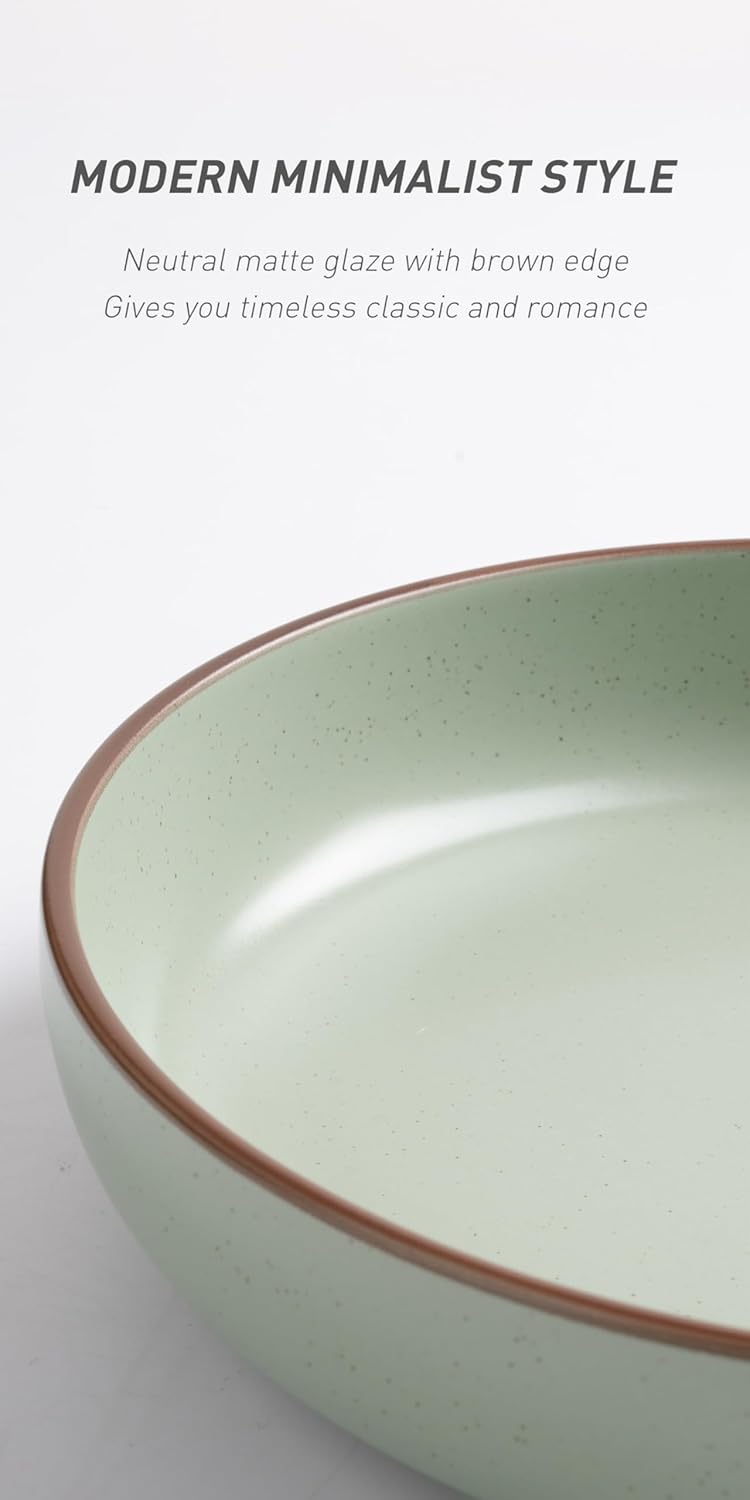 famiware Mercury Pasta Bowls Set of 4, 33 oz Large Salad Bowls, Stoneware Pasta Plates Bowls, Serving Bowls for Kitchen, Microwave & Dishwasher Safe, Light Green